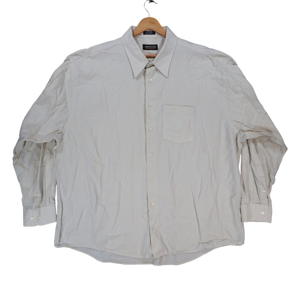 Joseph & Feiss Button Up Mens 18.5 Beige Excellent Long Sleeve Cotton
